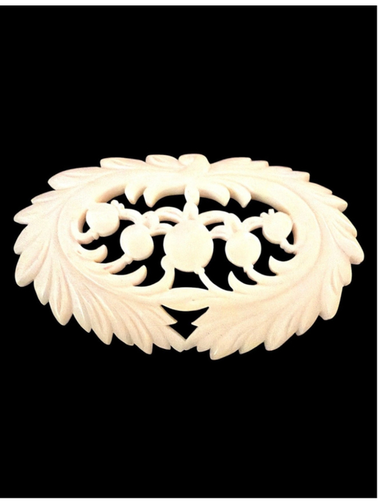 Beriozka Jewelry - Vintage USSR Beriozka Hand Carved Bone Openwork Floral Brooch Pin